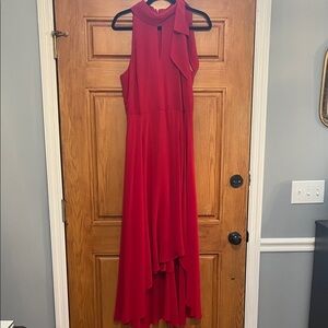 White House Black Market Sleeveless High-Low Dress in Red with Neck Tie